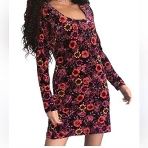 Candies Starbust Daisy Print Mini Velvet Floral Dress Size M